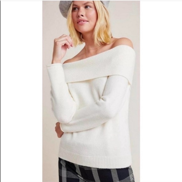 Anthropologie Shelby Off Shoulder Cream Sweater - Picture 2 of 7